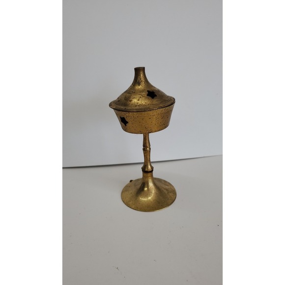 Other - Vintage India Lacquered Brass Incense Burner Pedestal Star Cutout Lid Gold Tone